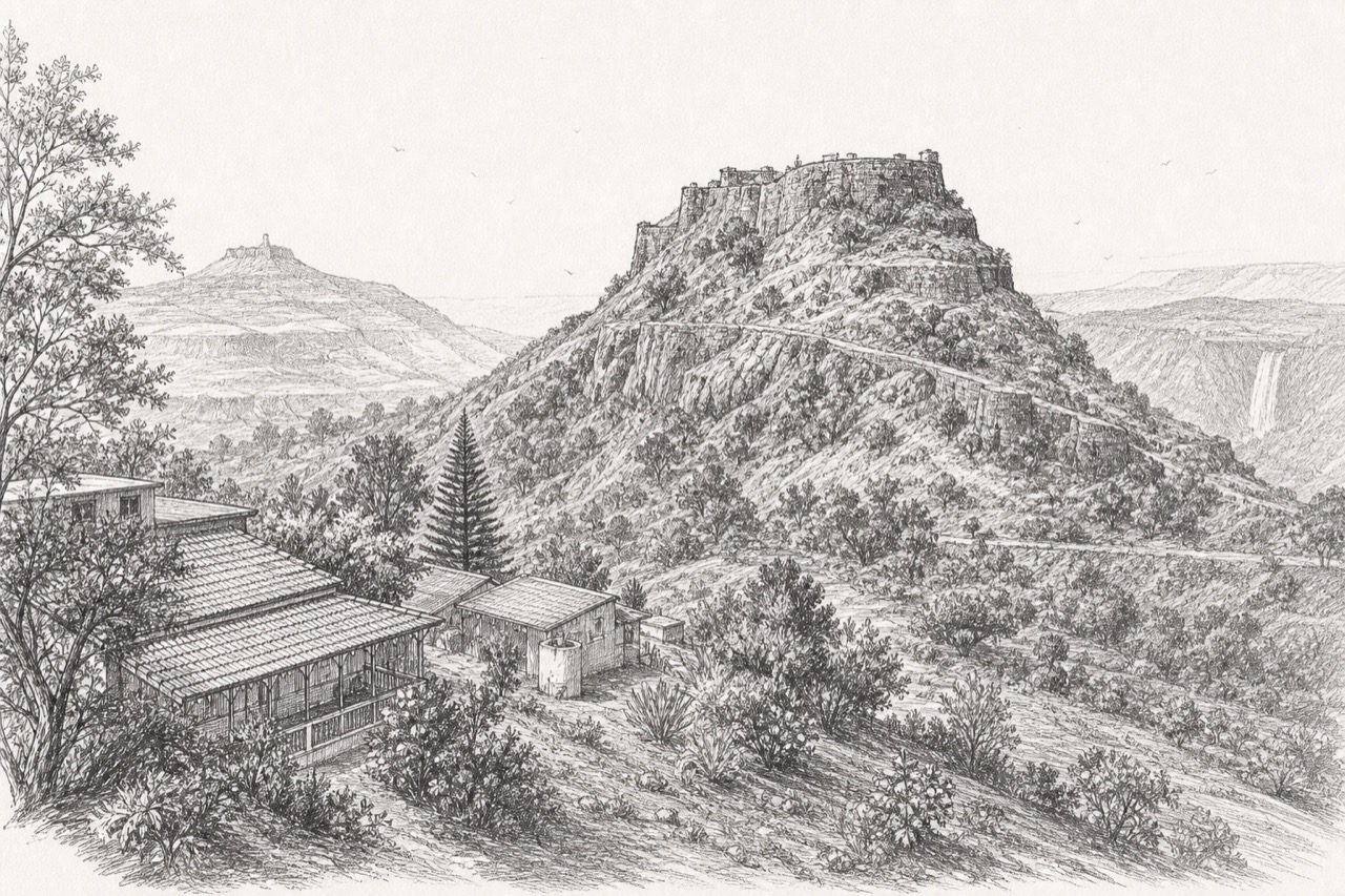 Hand-drawn pencil travel sketch for Pānchgani