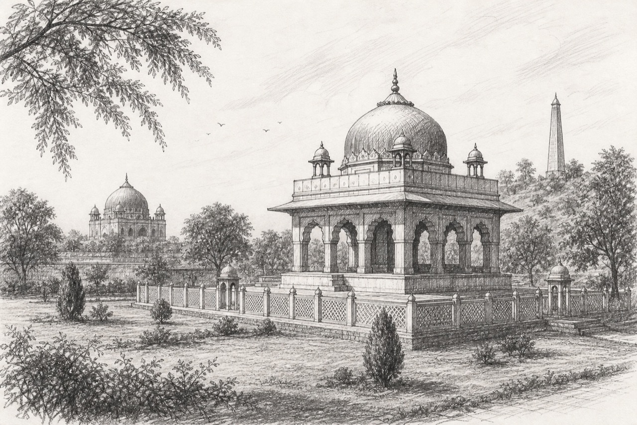 Hand-drawn pencil travel sketch for Panipat