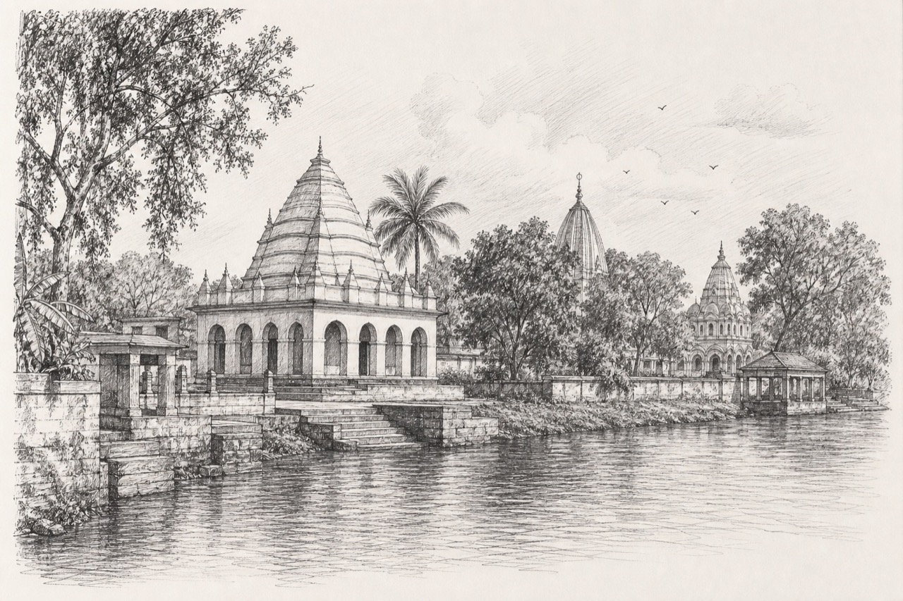 Hand-drawn pencil travel sketch for Panskura area