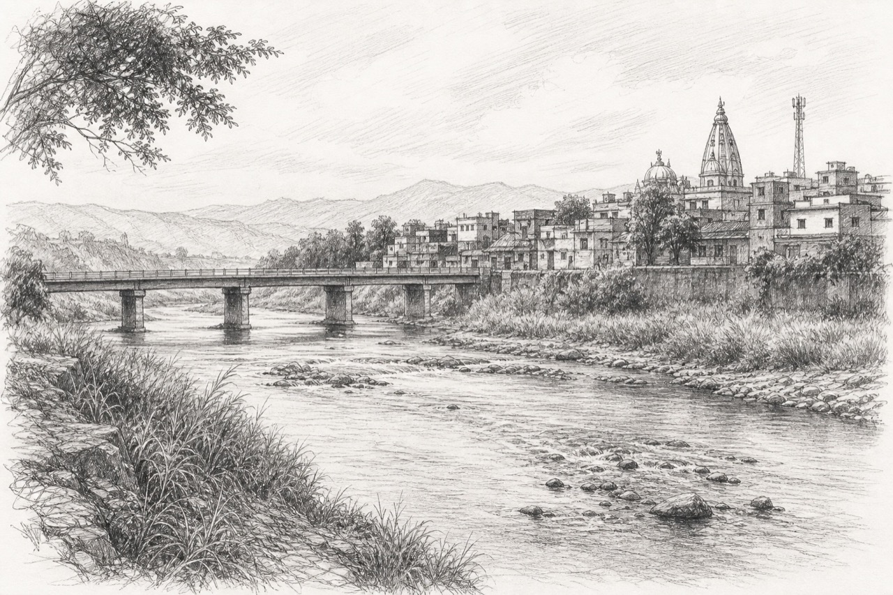 Hand-drawn pencil travel sketch for Pathānkot