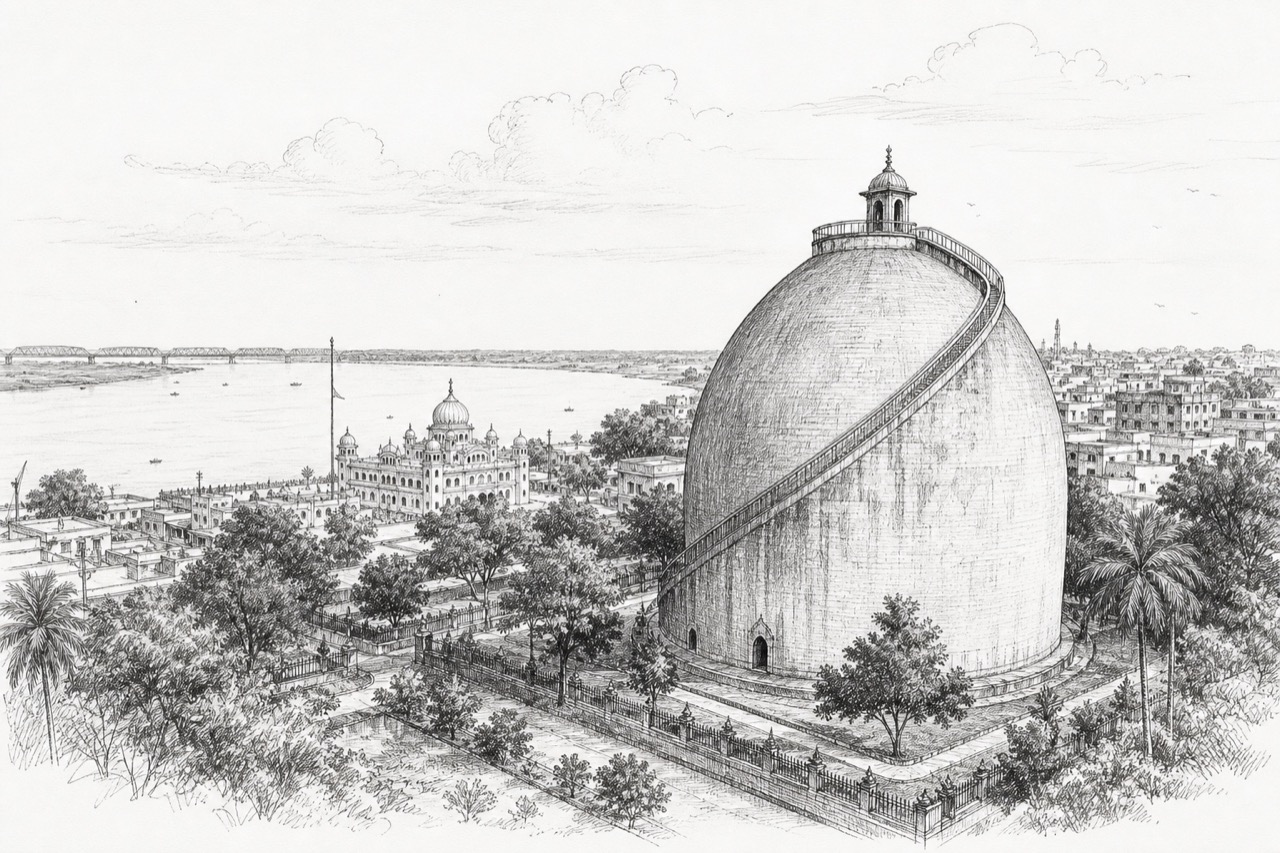 Hand-drawn pencil travel sketch for Patna