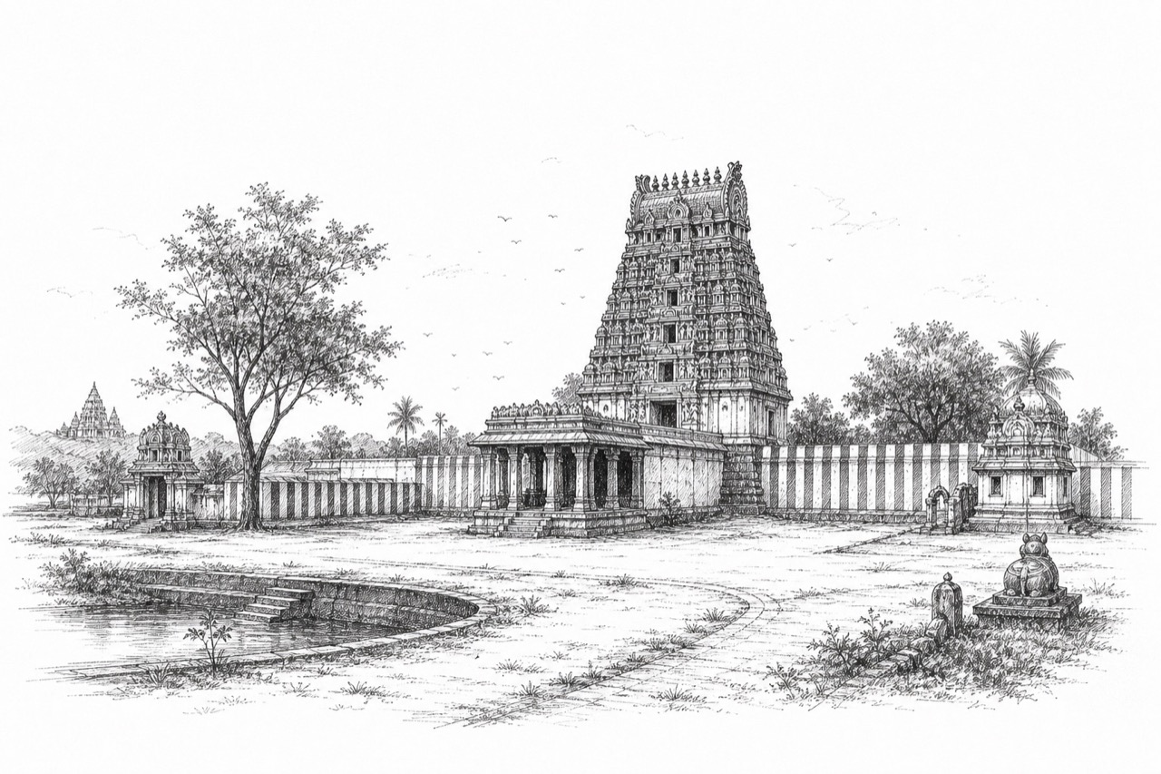 Hand-drawn pencil travel sketch for Pattukkottai, India