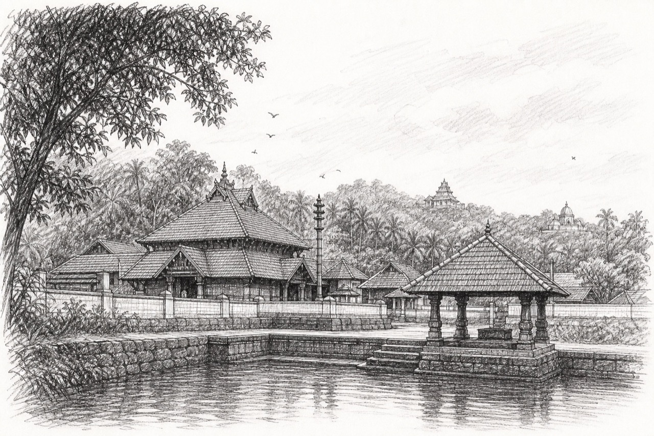Hand-drawn pencil travel sketch for Payyanur