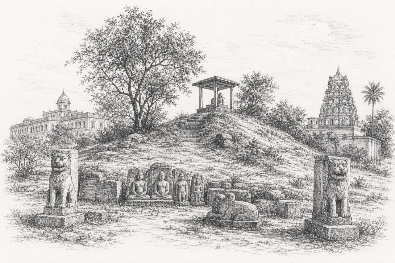 Hand-drawn pencil travel sketch for Pudukkottai