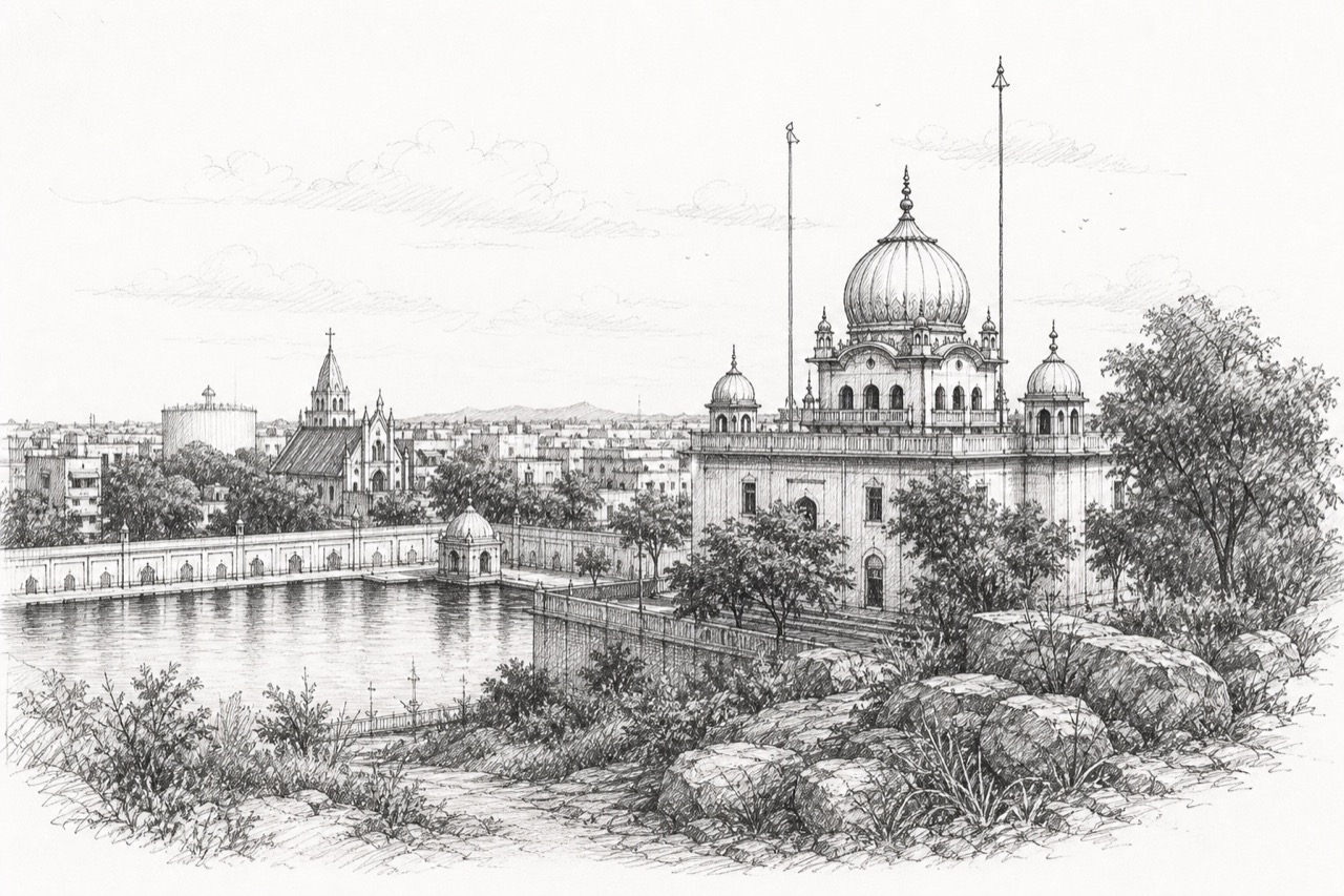 Hand-drawn pencil travel sketch for Quthbullapur