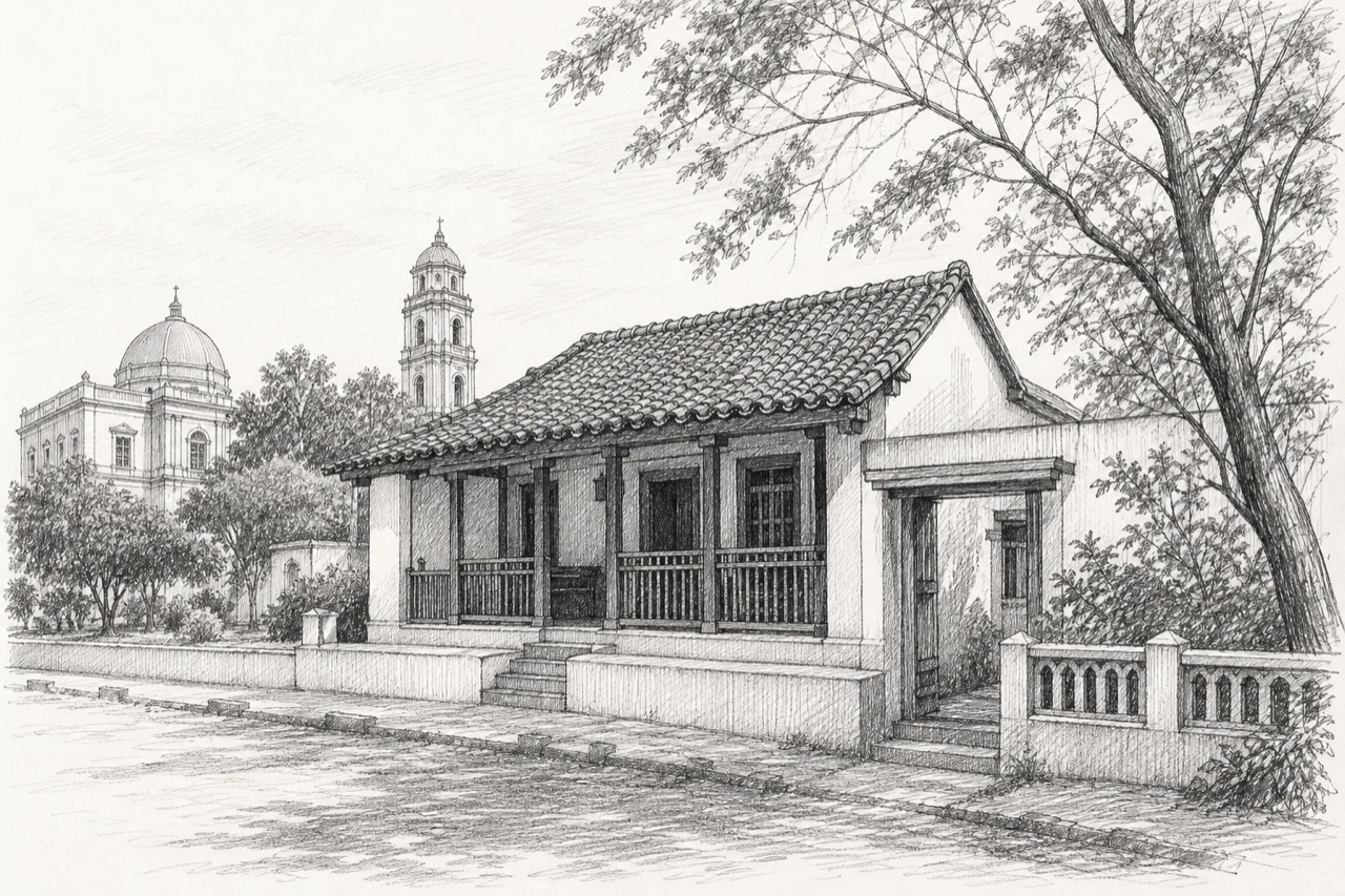 Hand-drawn pencil travel sketch for Rājkot
