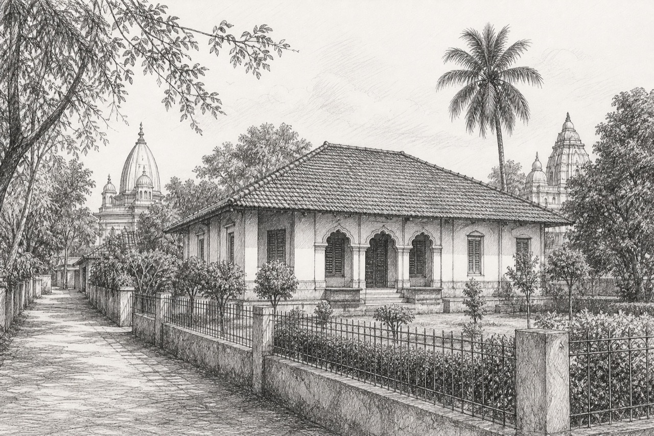 Hand-drawn pencil travel sketch for Rajpur Sonarpur