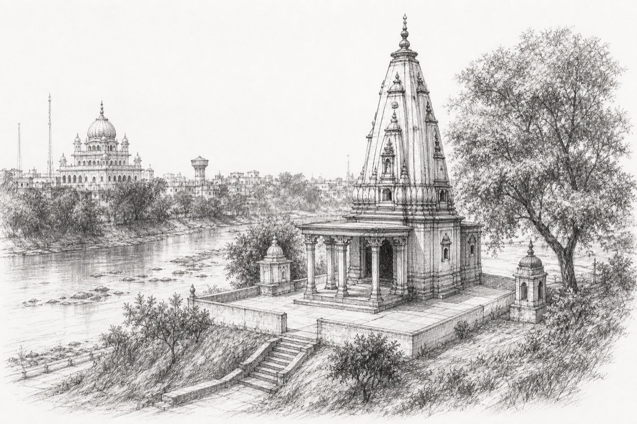 Hand-drawn pencil travel sketch for Rajpura