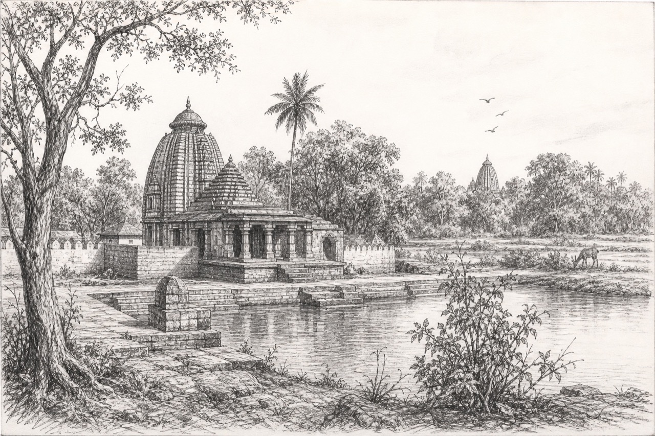 Hand-drawn pencil travel sketch for Ramachandi area