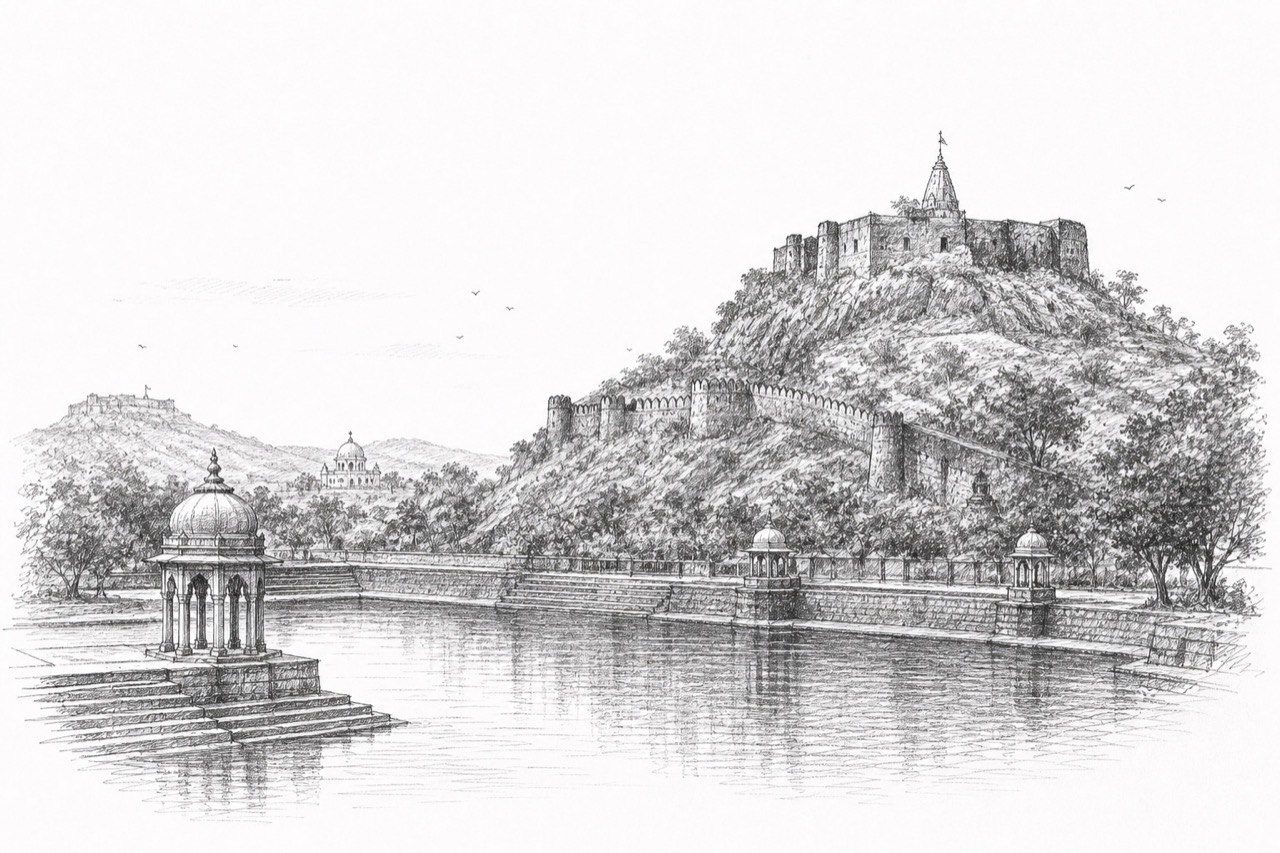 Hand-drawn pencil travel sketch for Rāmtek, India