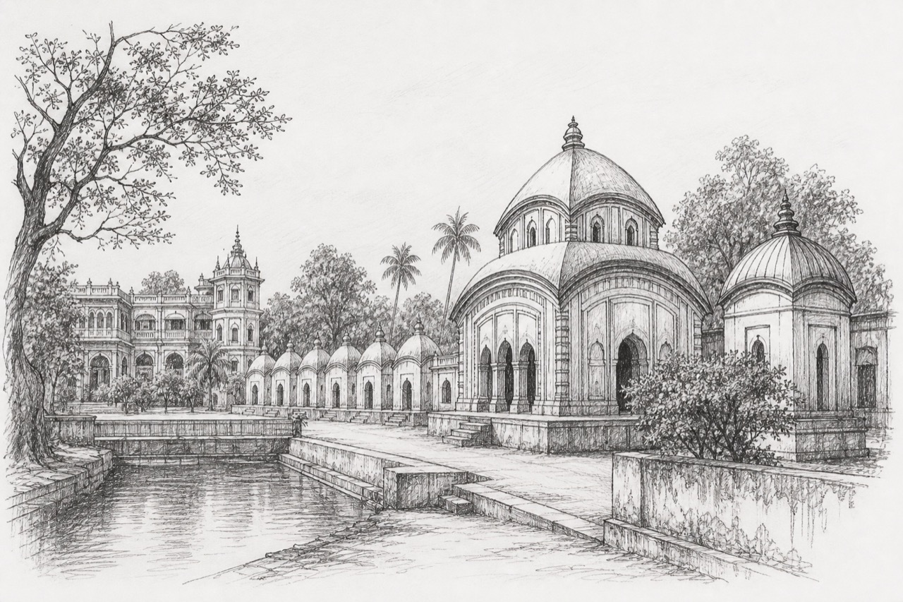 Hand-drawn pencil travel sketch for Rānāghāt