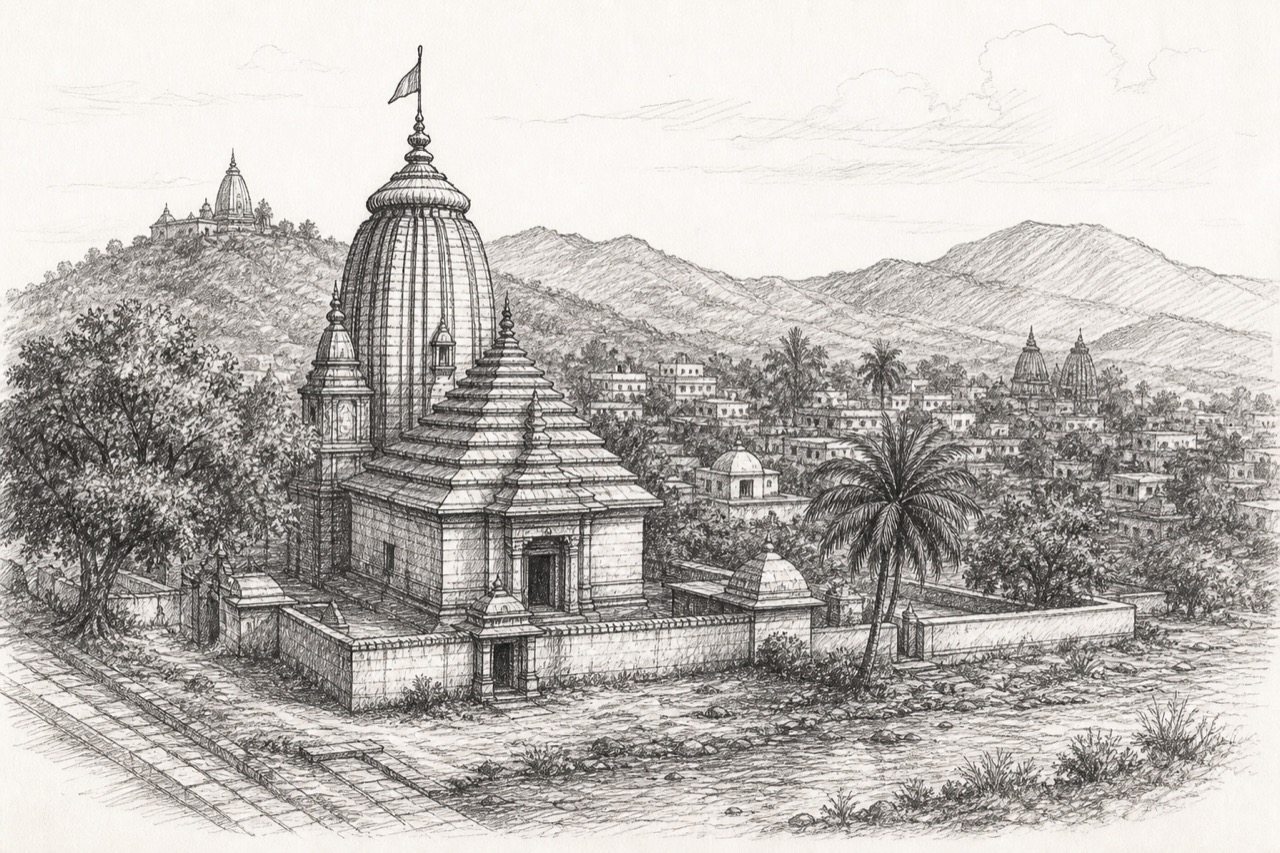 Hand-drawn pencil travel sketch for Rāyagada