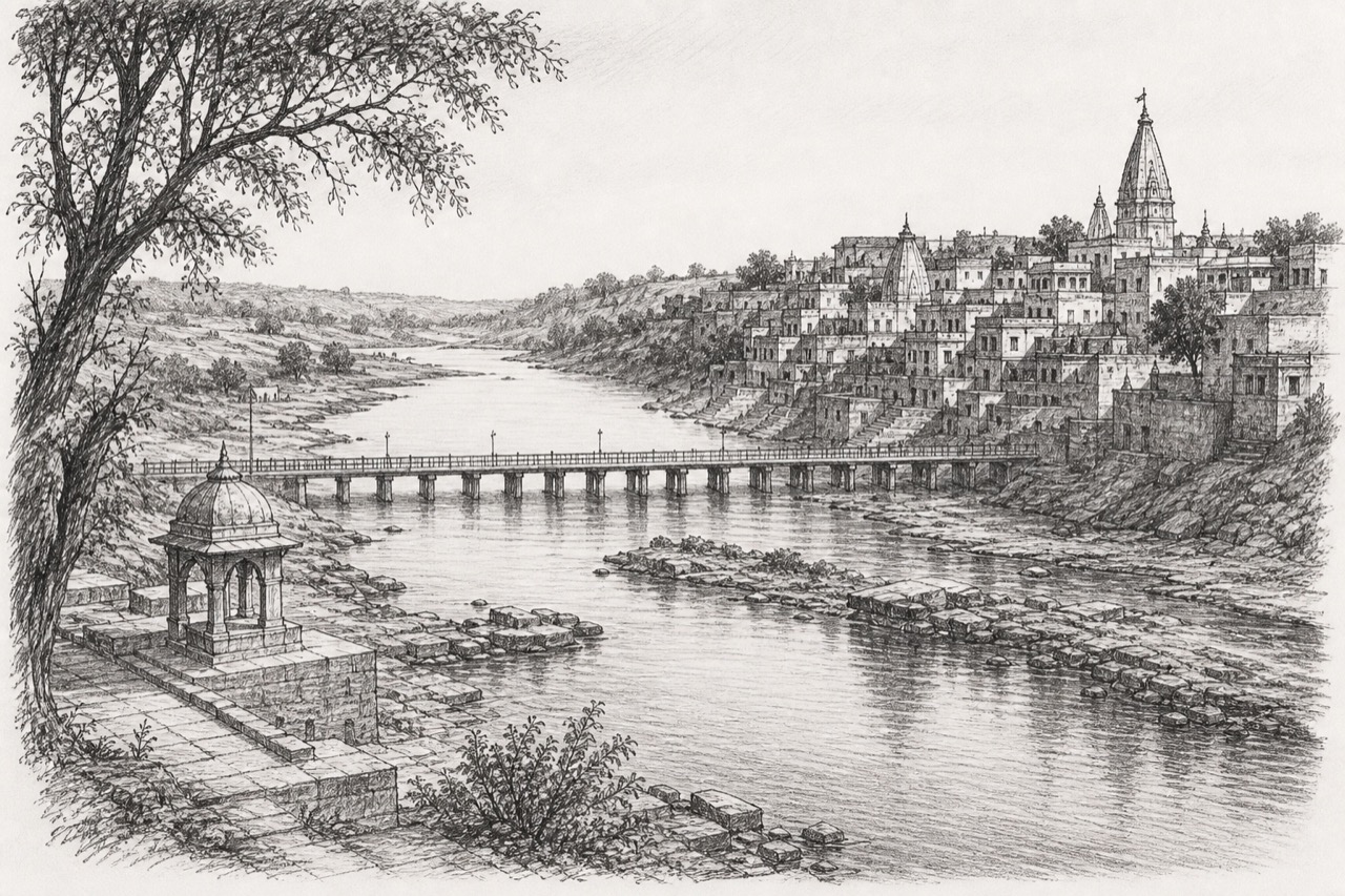 Hand-drawn pencil travel sketch for Rewa