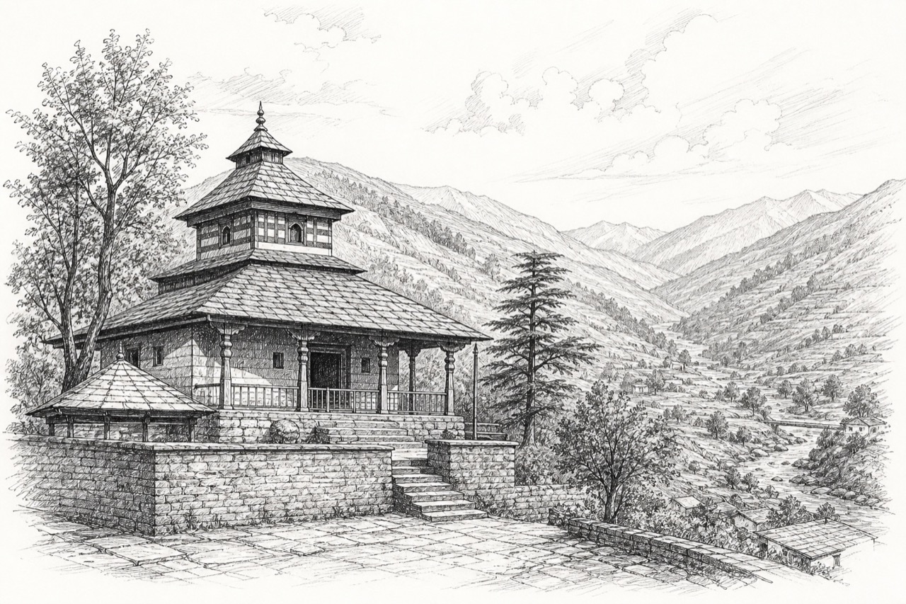 Hand-drawn pencil travel sketch for Rohru