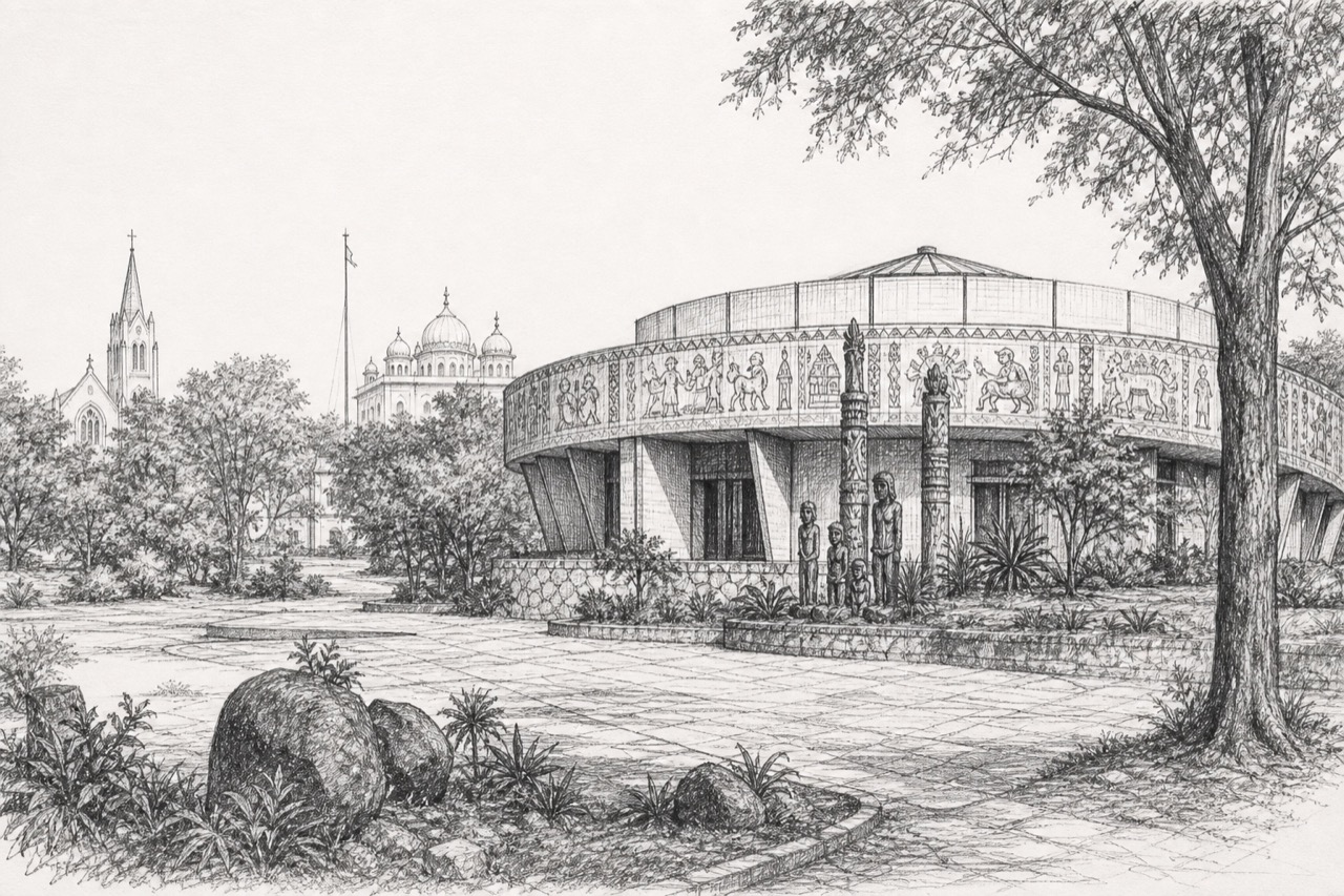 Hand-drawn pencil travel sketch for Rourkela
