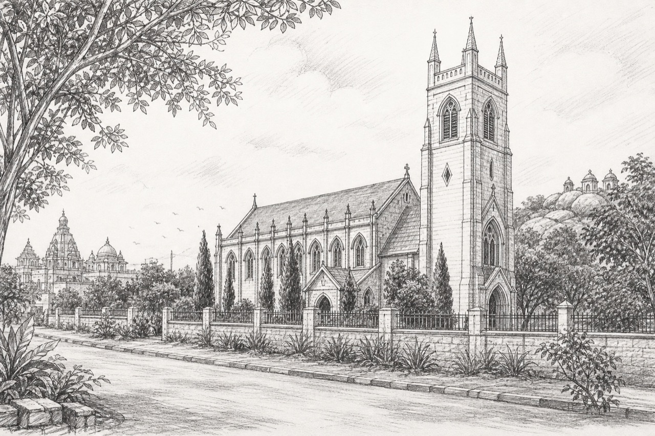 Hand-drawn pencil travel sketch for Secunderabad
