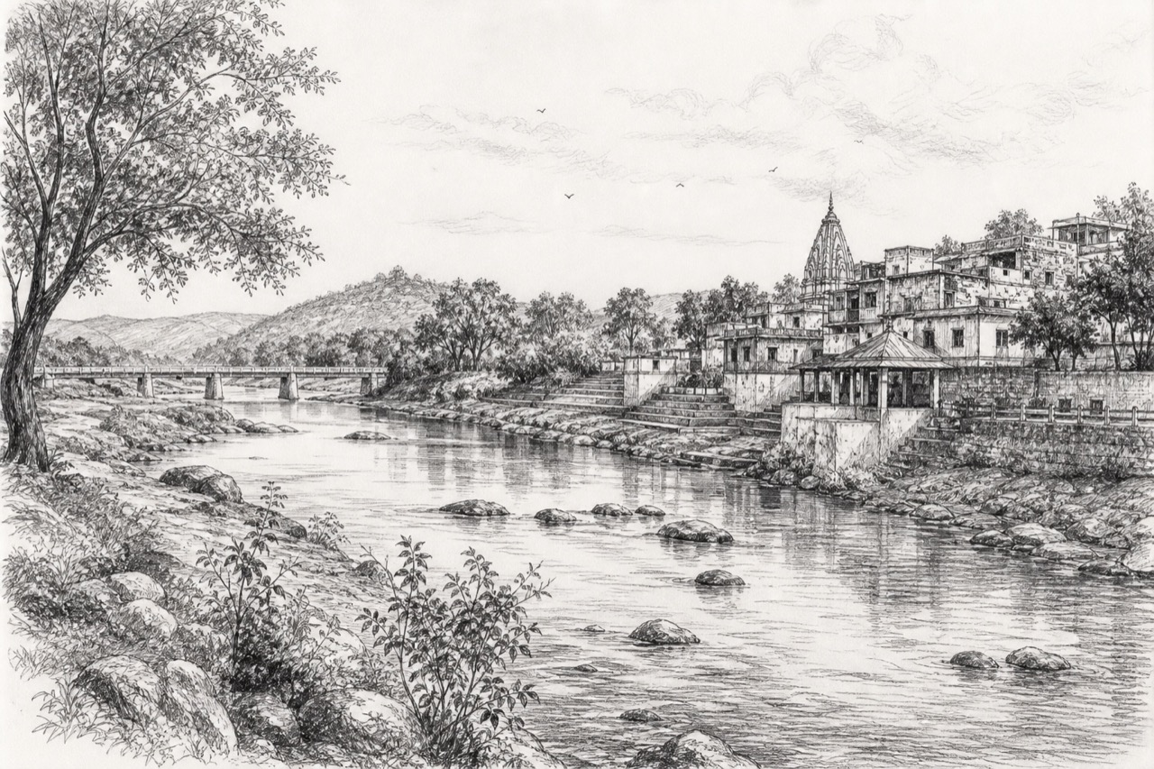 Hand-drawn pencil travel sketch for Seoni area