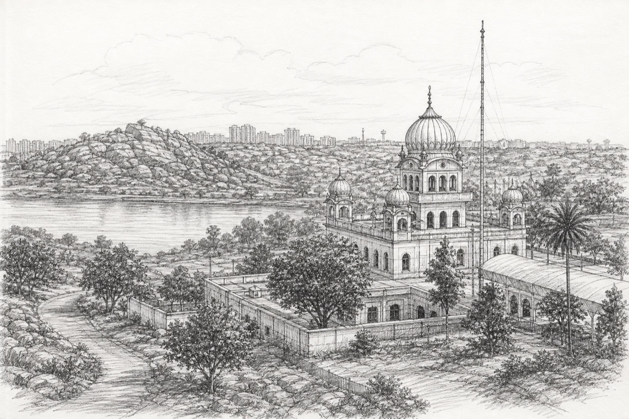 Hand-drawn pencil travel sketch for Serilingampalle