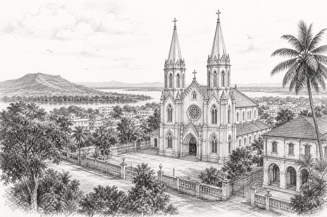 Hand-drawn pencil travel sketch for Shivamogga