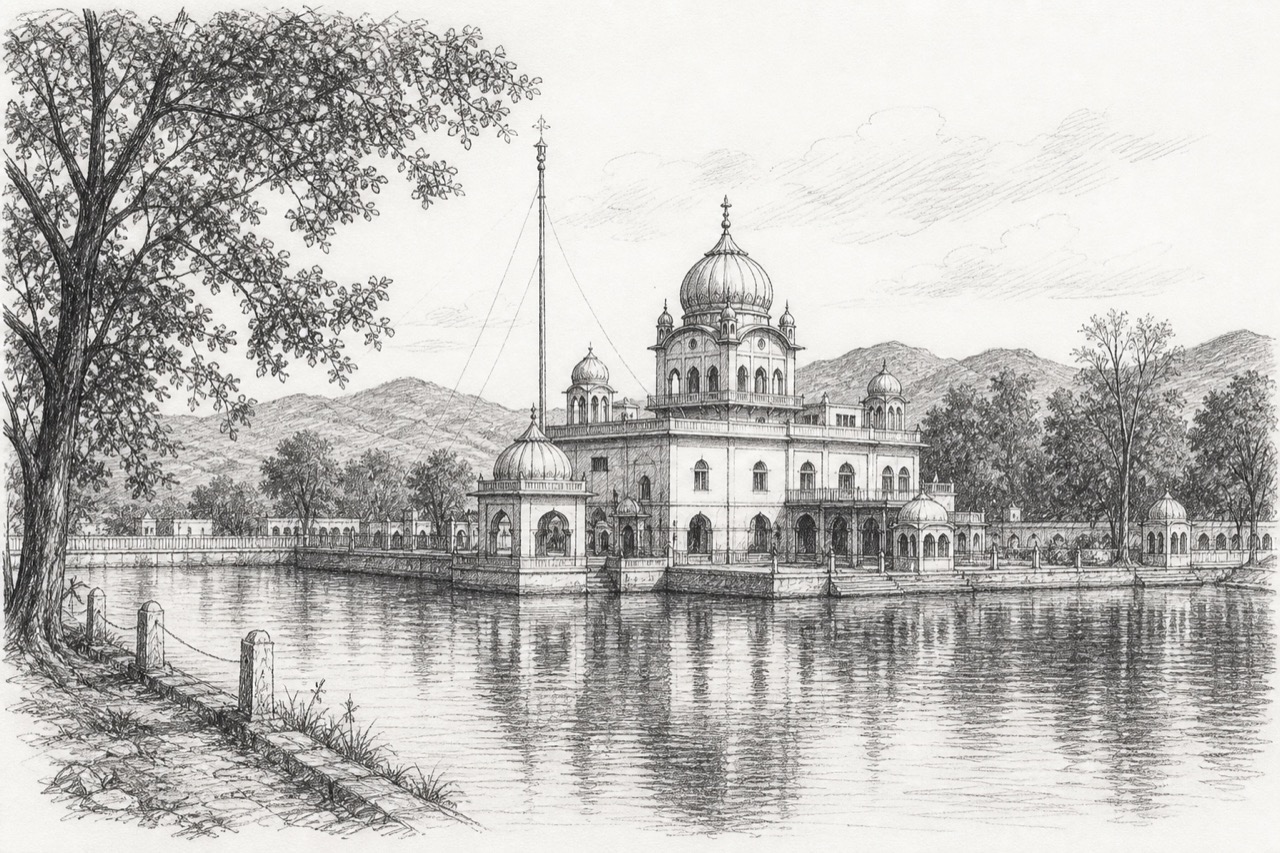 Hand-drawn pencil travel sketch for Shivpuri