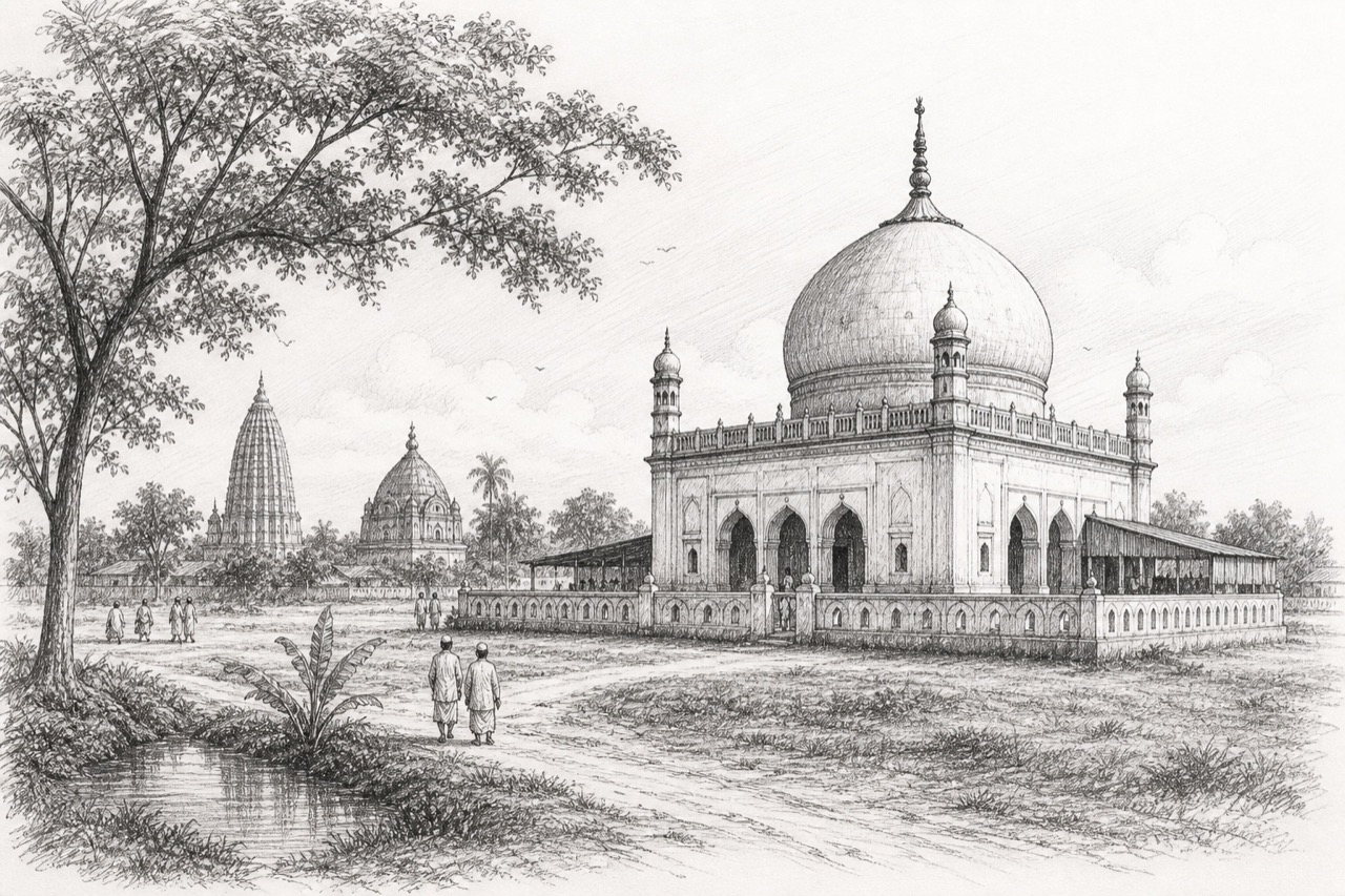 Hand-drawn pencil travel sketch for Sibsāgar