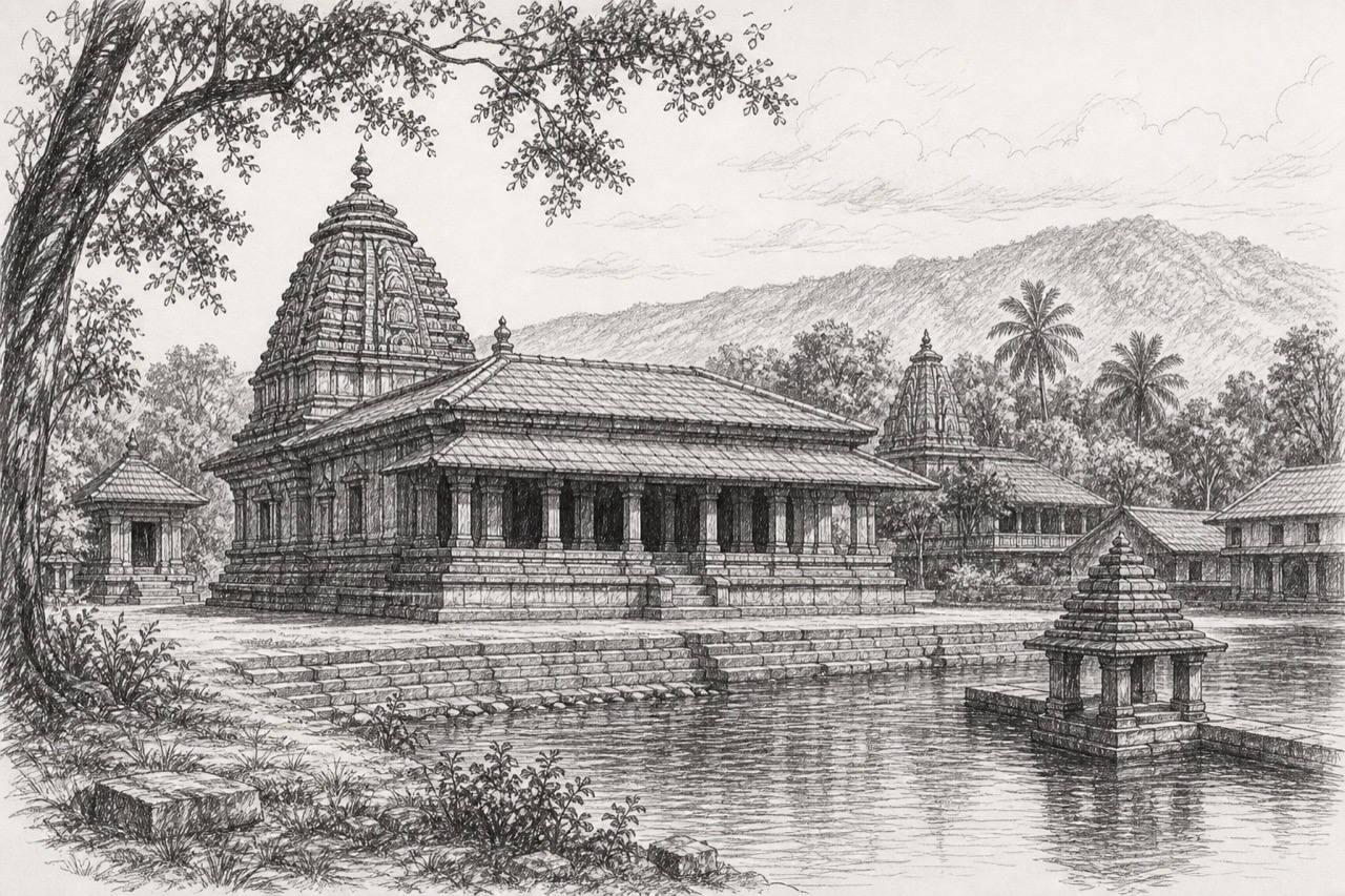 Hand-drawn pencil travel sketch for Sirsi