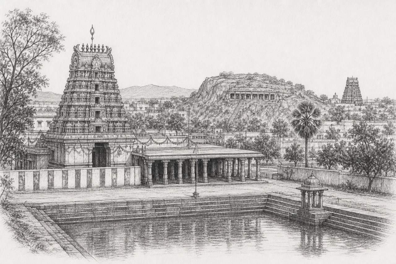 Hand-drawn pencil travel sketch for Sivakasi