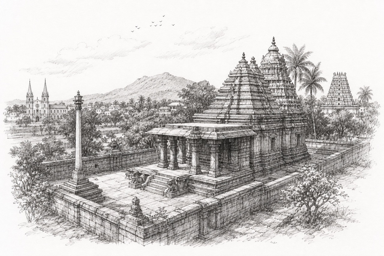 Hand-drawn pencil travel sketch for Srikakulam
