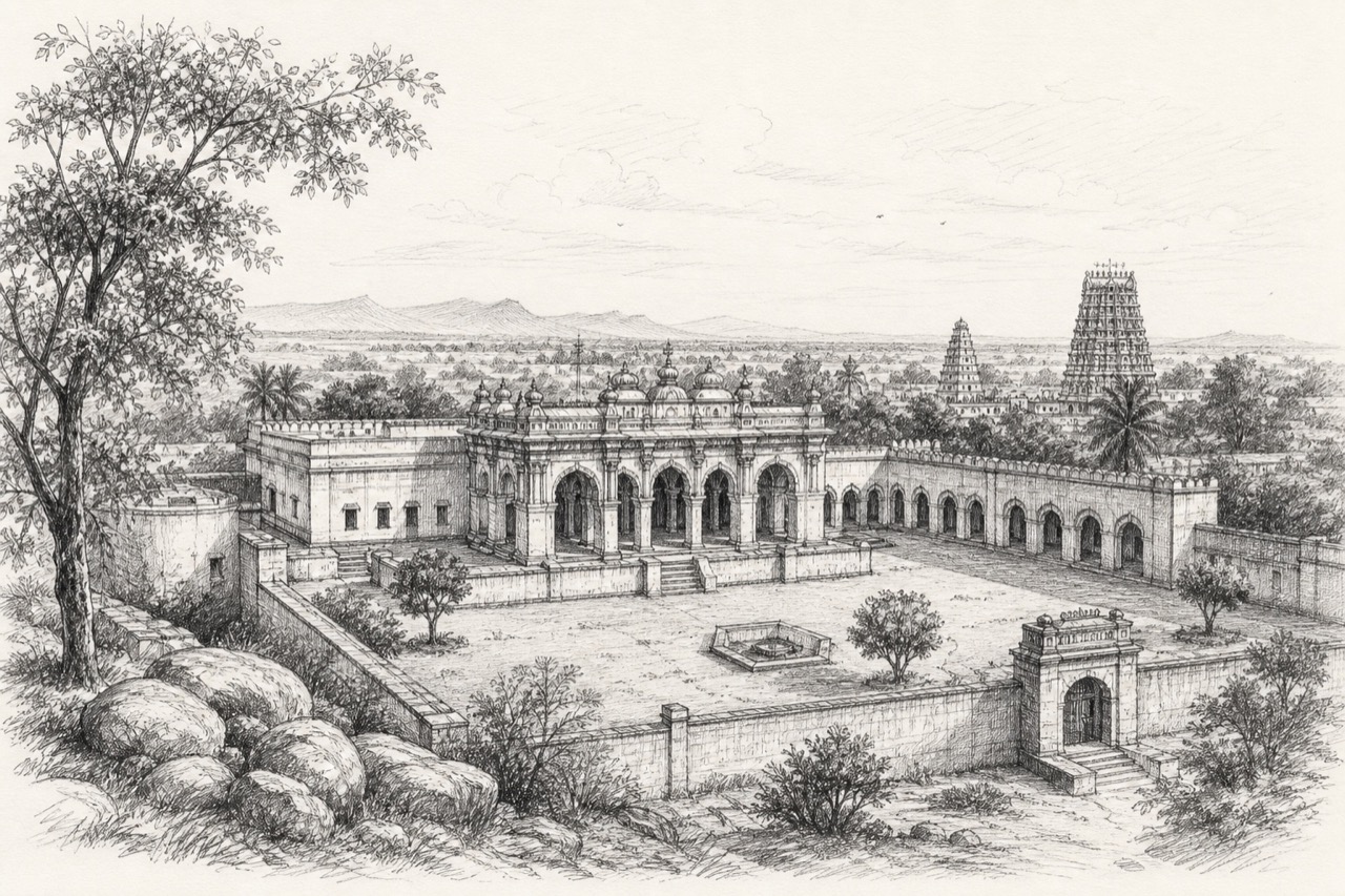 Hand-drawn pencil travel sketch for Srivilliputhur