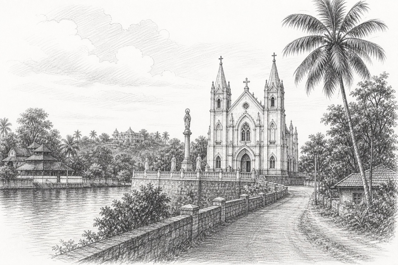 Hand-drawn pencil travel sketch for Taliparamba