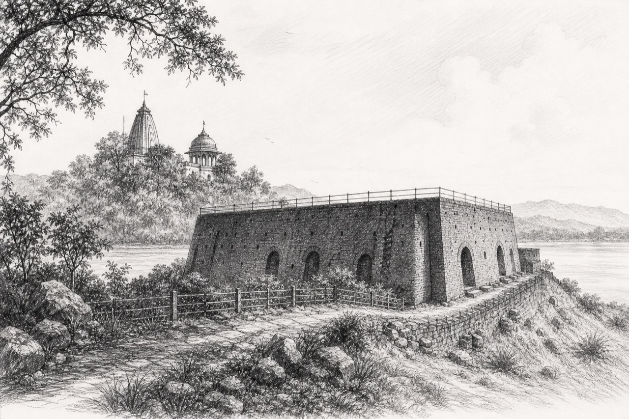 Hand-drawn pencil travel sketch for Tezpur
