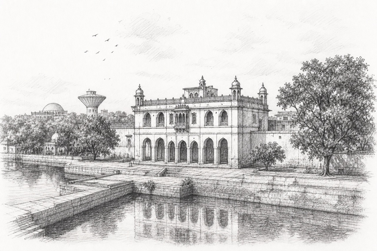 Hand-drawn pencil travel sketch for Thānesar