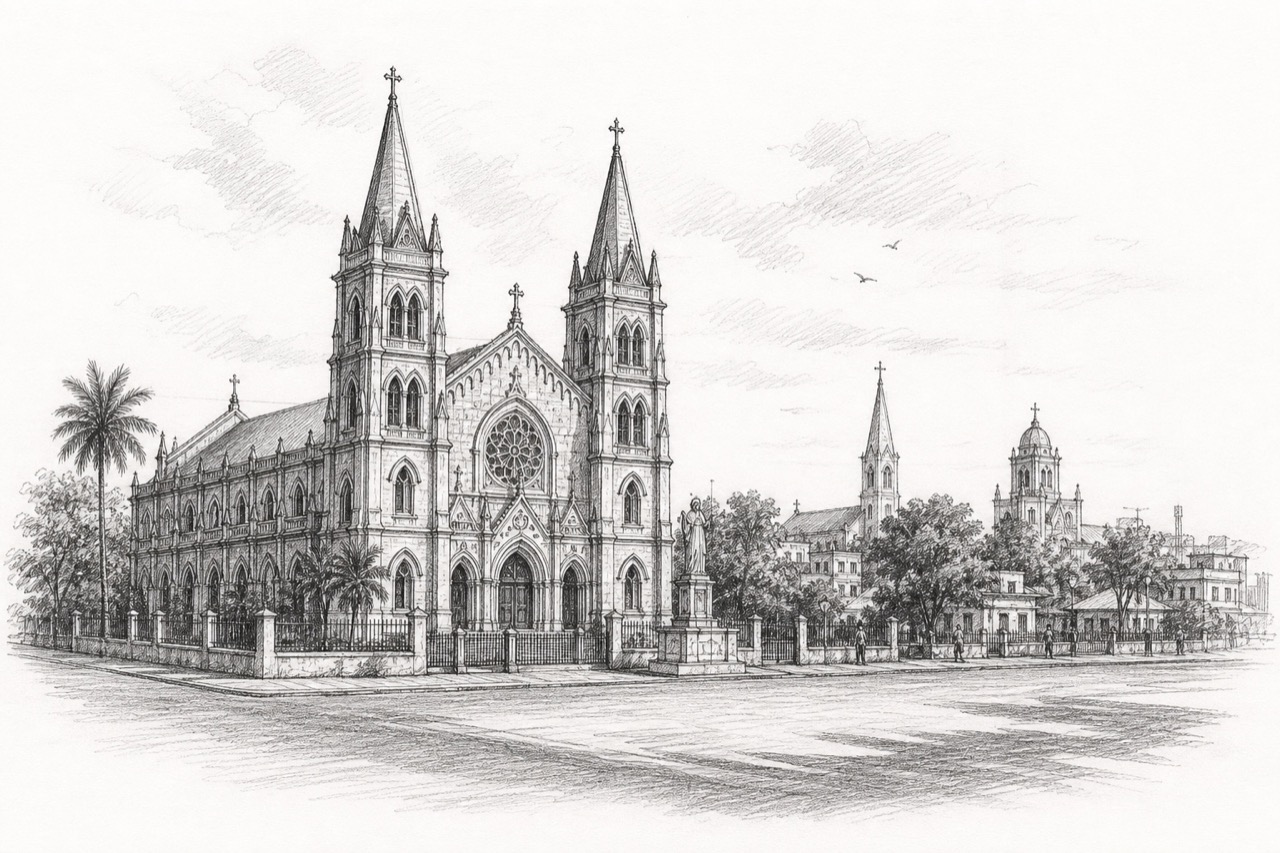 Hand-drawn pencil travel sketch for Thoothukudi