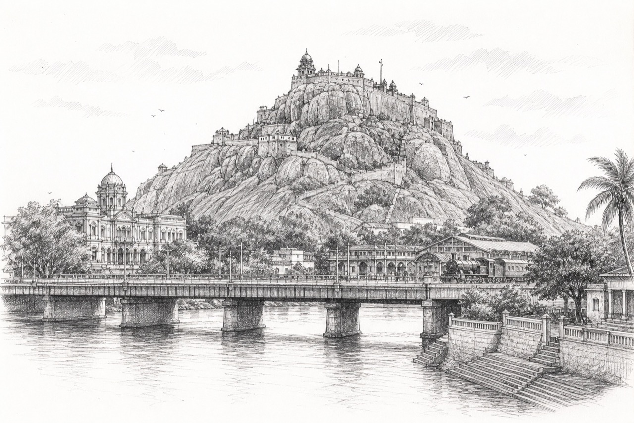 Hand-drawn pencil travel sketch for Tiruchirappalli