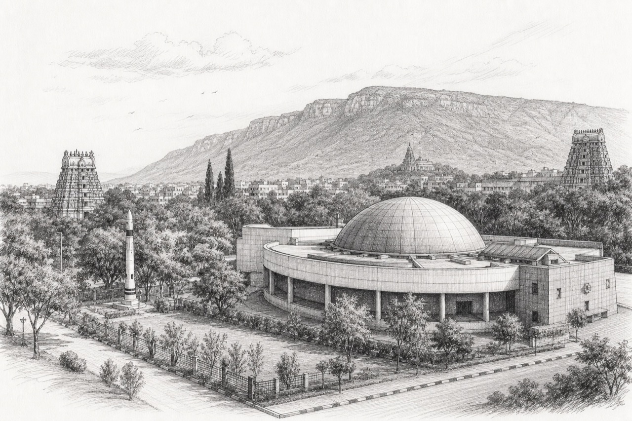 Hand-drawn pencil travel sketch for Tirupati