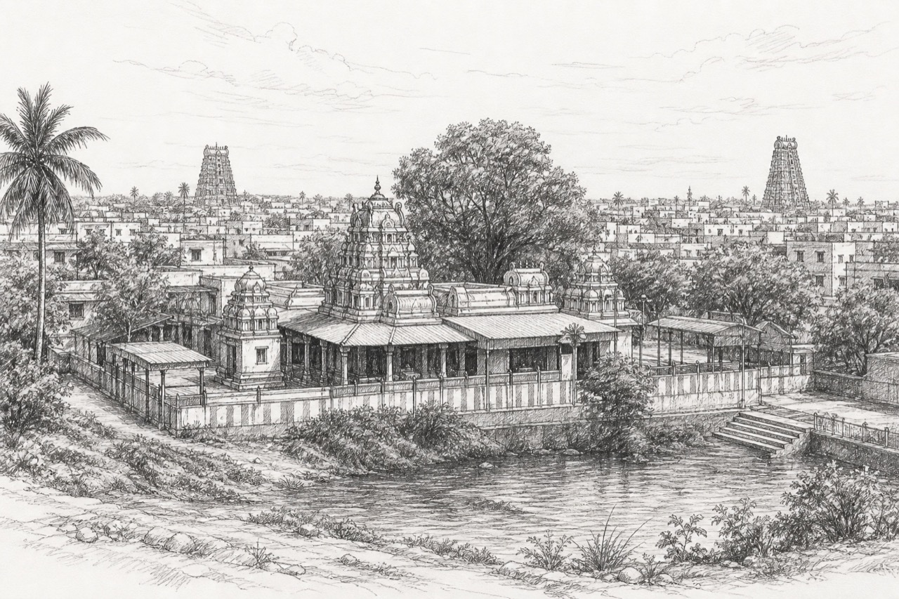 Hand-drawn pencil travel sketch for Tiruppur