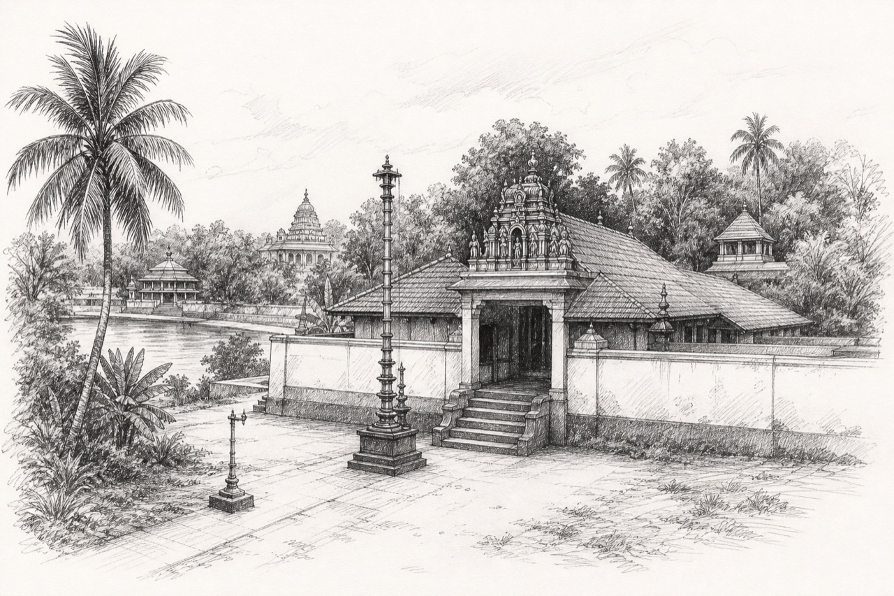Hand-drawn pencil travel sketch for Tirur
