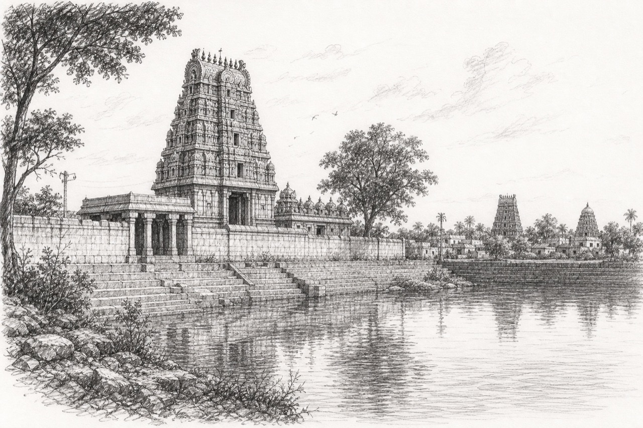 Hand-drawn pencil travel sketch for Tiruvallur