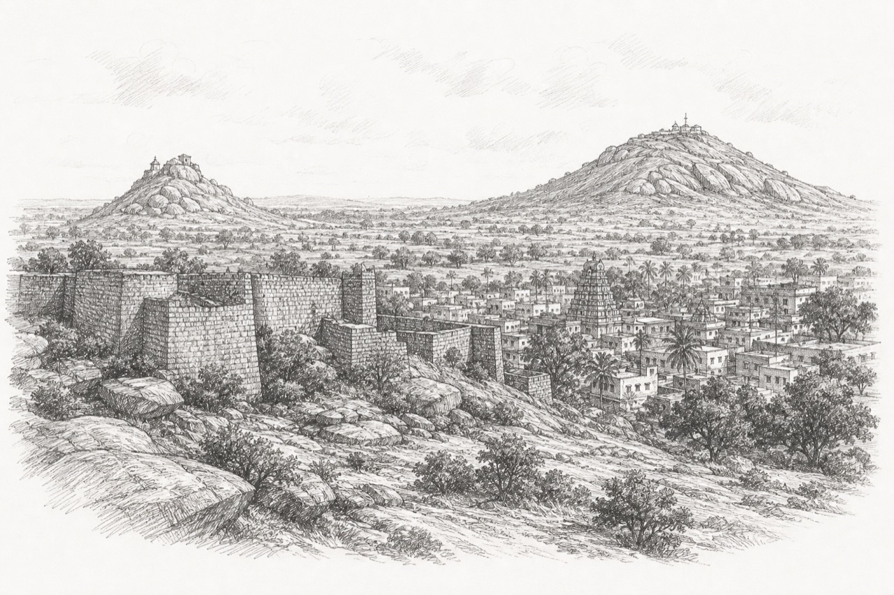 Hand-drawn pencil travel sketch for Tumkūr