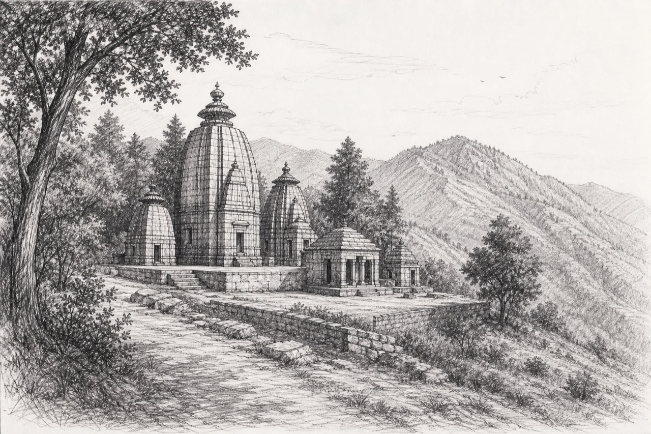 Hand-drawn pencil travel sketch for Udhampur