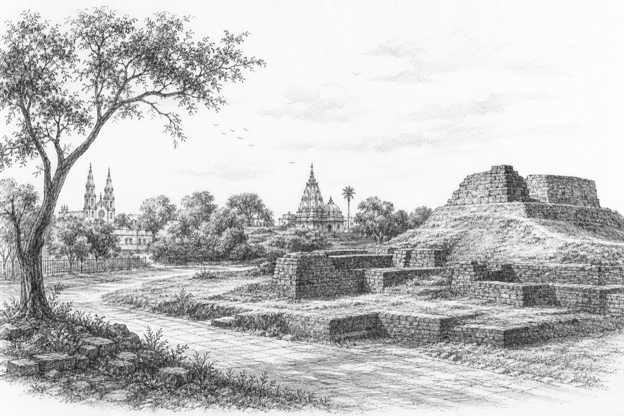 Hand-drawn pencil travel sketch for Ujjain