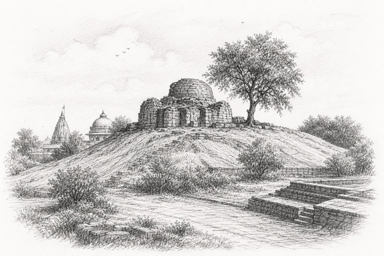 Hand-drawn pencil travel sketch for Ujjain area