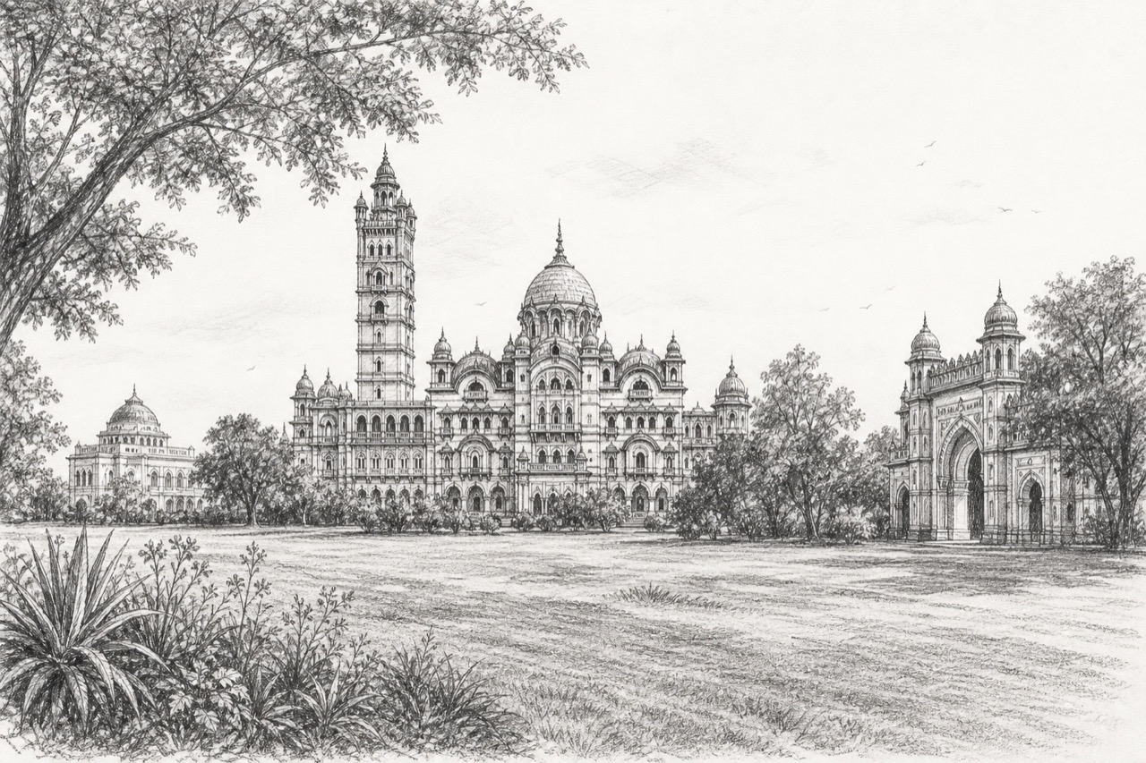Hand-drawn pencil travel sketch for Vadodara