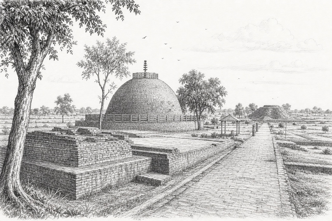 Hand-drawn pencil travel sketch for Vaishali area
