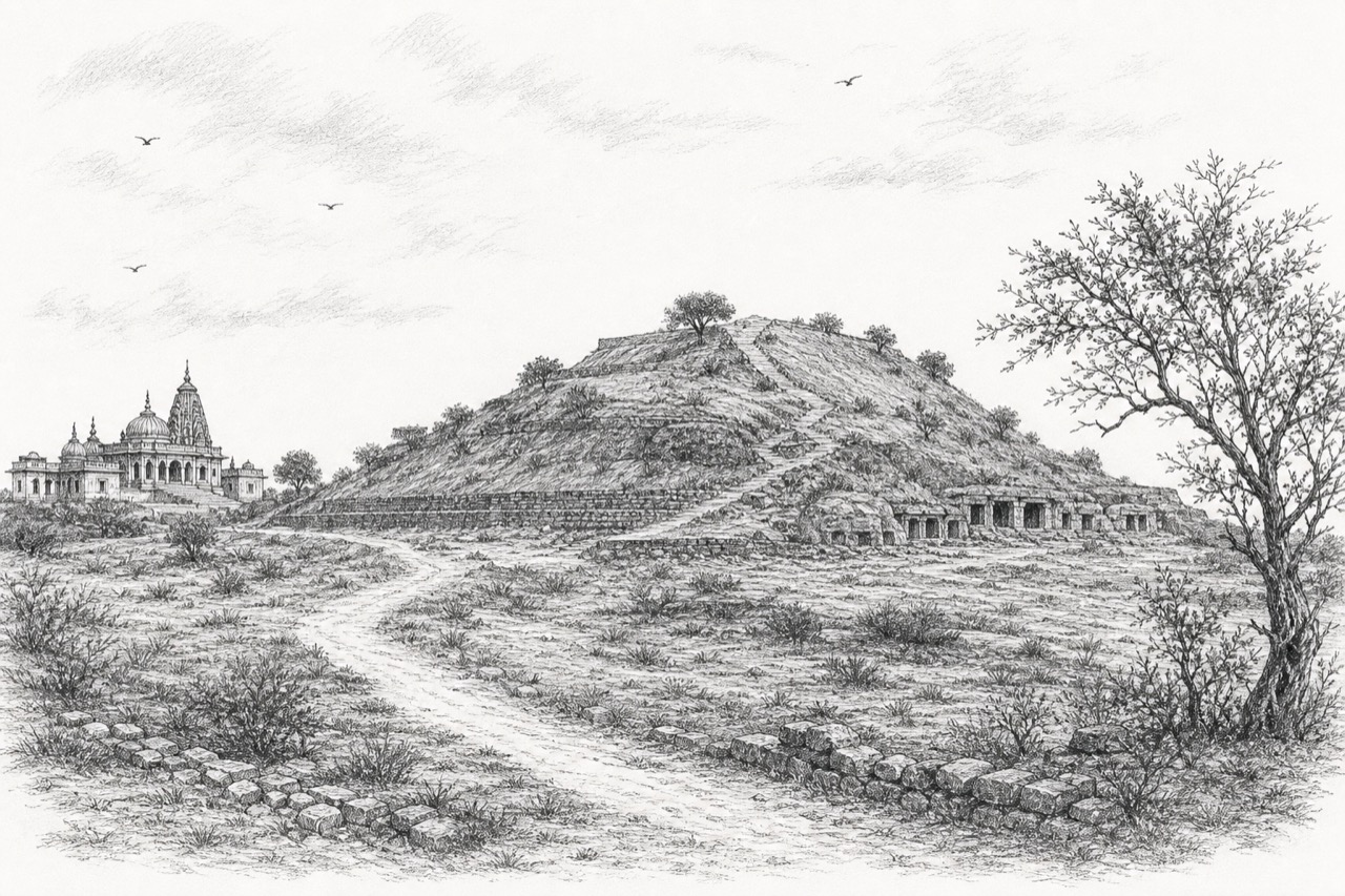 Hand-drawn pencil travel sketch for Verāval