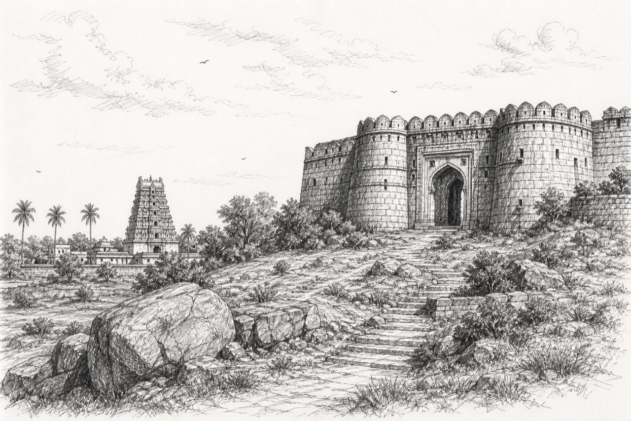 Hand-drawn pencil travel sketch for Vijayapura