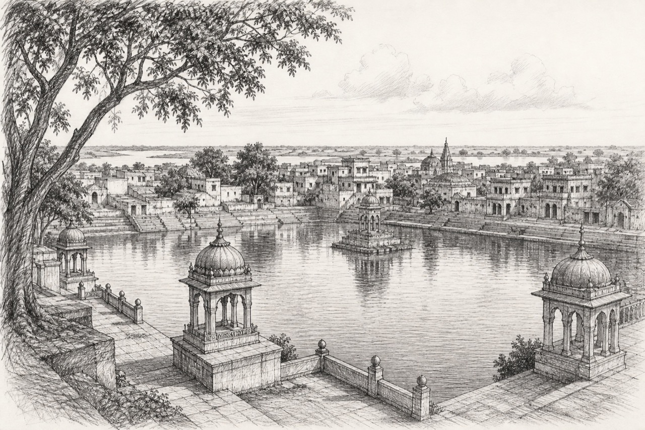 Hand-drawn pencil travel sketch for Virpur