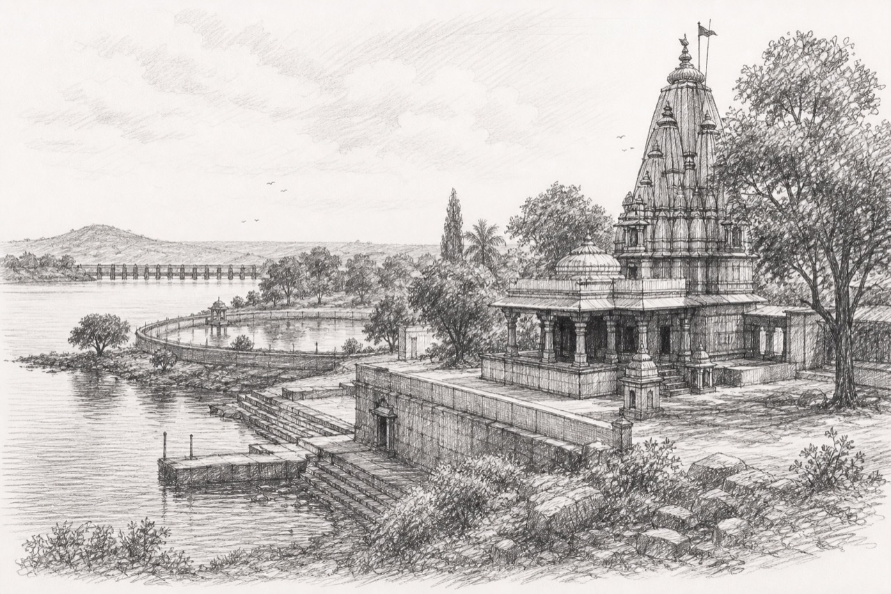 Hand-drawn pencil travel sketch for Yavatmāl