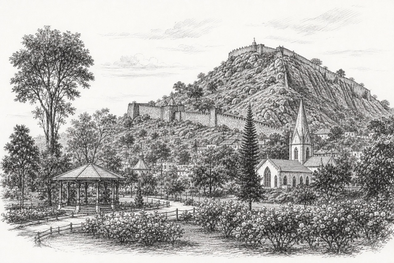 Hand-drawn pencil travel sketch for Yercaud