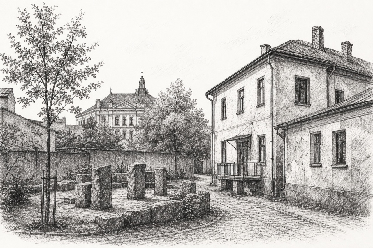 Hand-drawn pencil travel sketch for Ivano-Frankivsk, Ukraine